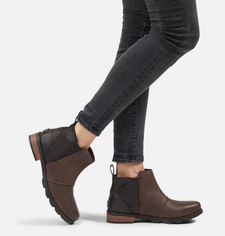 Womens Booties Black/Brown - Sorel Emelie™ Chelsea Low - 431-WCRTLA